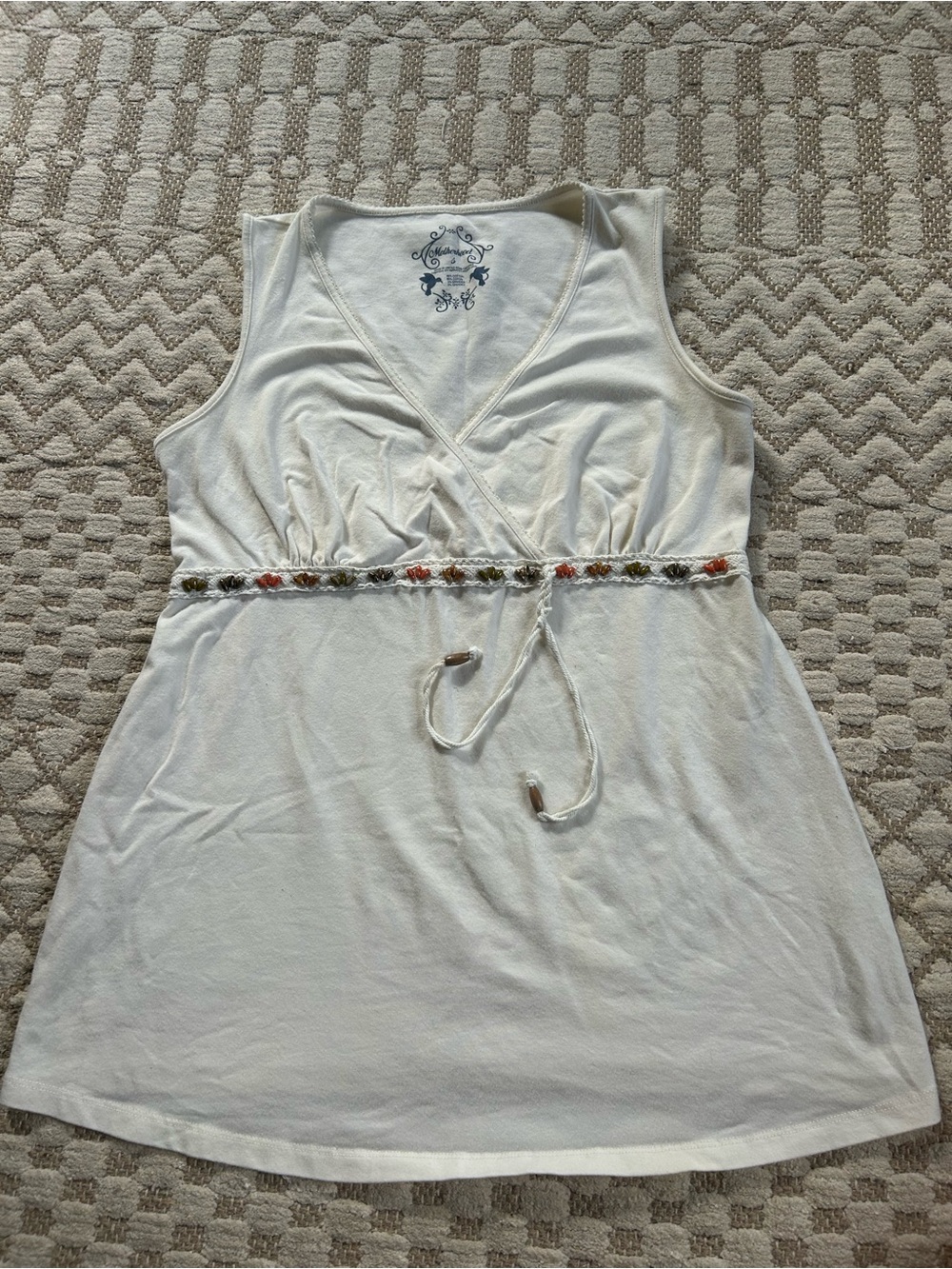 Motherhood White Tank with Navy Floral Screen Print